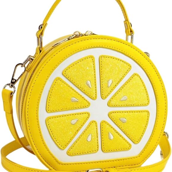 Women\'s Y2K Lemon PU Leather Crossbody Bag with Double Straps